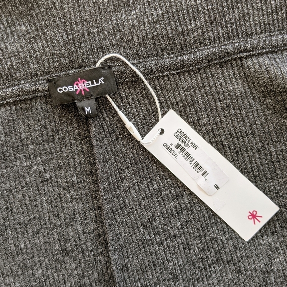 Cosabella Cadenza Robe Open Front Shawl Collar Cotton Mid-Thigh Charcoal M NWT - Picture 11 of 12